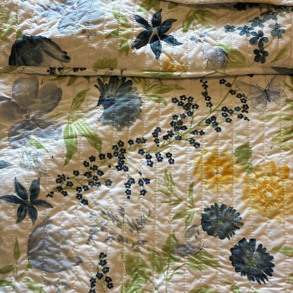 Cynthia Rowley King Size Bedspread & 2 Shams Blue Yellow Green Flowers Quilt - Picture 7 of 10